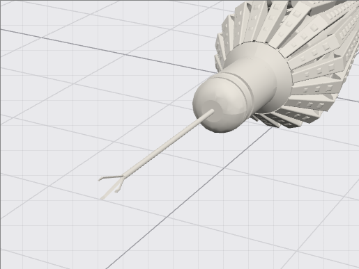 Untextured CAD view of the AK1666F instrument on a modeling grid